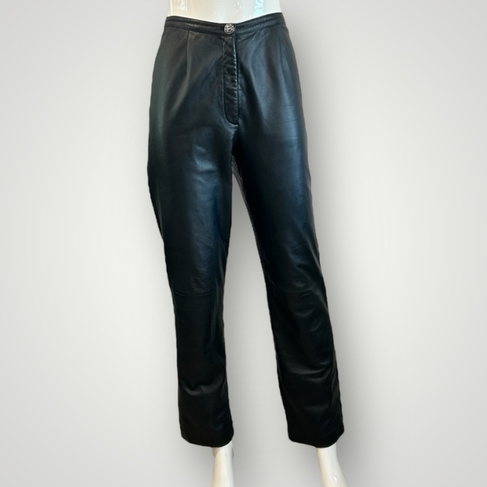 Y2K Mixit Black Leather Straight Leg High Rise Pants